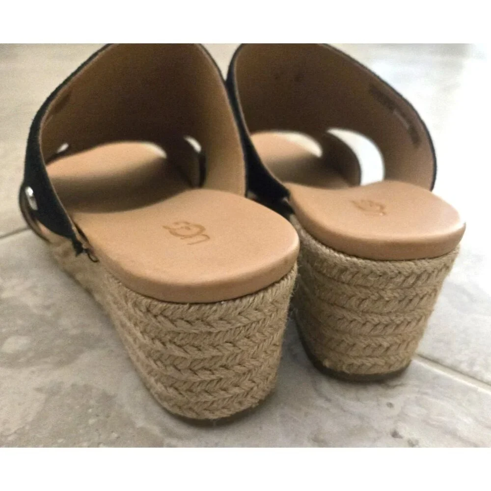 Ugg Black Suede Espadrilles Sandals Wedges Womens 10